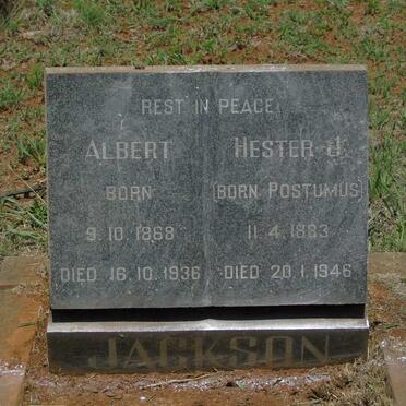 JACKSON Albert 1868-1936 & Hester J. POSTUMUS 1883-1946