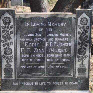 JONKER E.B.P. nee VILJOEN 1870-1955 :: ZINN E.E. 1936-1960
