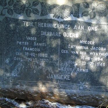 JANNEKE Pieter Daniel Francois 1880-1970 & Catharina Jacoba VAN DER WESTHUIZEN 1894-1946