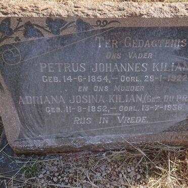 KILIAN Petrus Johannes 1854-1922 &amp; Adriana Josina DU PREEZ 1852-1938
