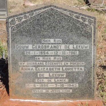 LEEUW Douw Gerdbrandt, de 1894-1961 &amp; Anna Elizabeth Loretta DE LANGE 1896-1943