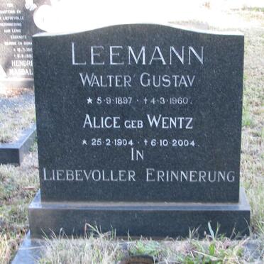 LEEMANN Walter Gustav 1897-1960 &amp; Alice WENTZ 1904-2004