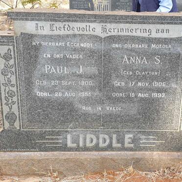 LIDDLE Paul J. 1900-1955 & Anna S. CLAYTON 1906-1993