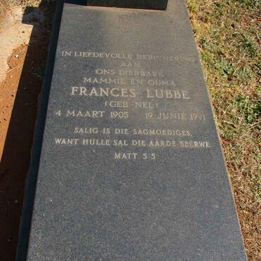 LUBBE Frances nee NEL 1905-1991
