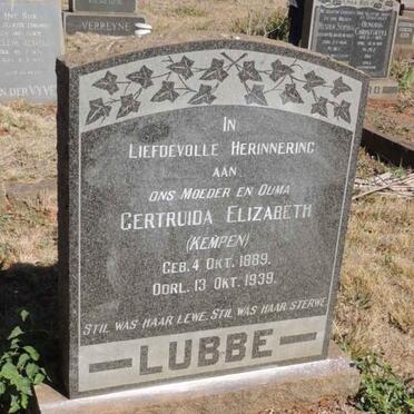 LUBBE Gertruida Elizabeth nee KEMPEN 1889-1939