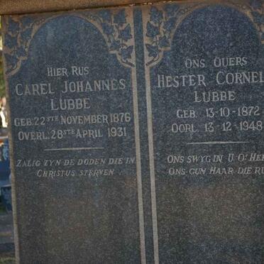LUBBE Carel Johannes 1876-1931 &amp; Hester Cornelia 1872-1948