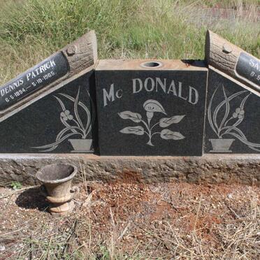 MCDONALD Dennis Patrick 1894-1965 &amp; Sarah Johanna 1898-1966