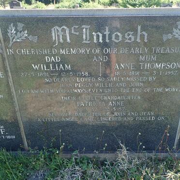 McINTOSH William 1891-1958 &amp; Anne THOMPSON 1891-1957 :: Patricia Anne 1957-1957