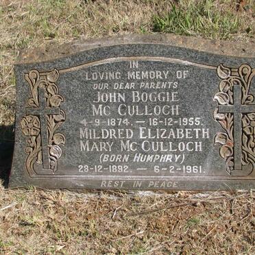 McCULLOCH John Boggie 1874-1955 &amp; Mildred Elizabeth Mary HUMPHRY 1892-1961