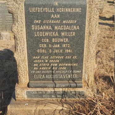 MILLER Susanna Magdalena Lodewieka nee BOUWER 1873-1941 :: VENTER Eliza Augusta nee MILLER 1902-1977