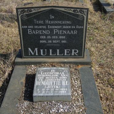 MULLER Barend Pienaar 1892-1961 &amp; Hendriette H.E. 1890-1984