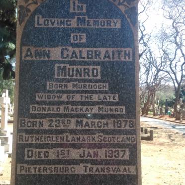 MUNRO Donald Mackay 1872-1917 &amp; Ann Galbraith MURDOCH 1878-1937 :: MUNRO Jean -1913 :: MUNRO Maisie -1924