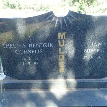 MULDER Theunis Hendrik Cornelis 1931-1983 &amp; Juliana BURGER 1940-