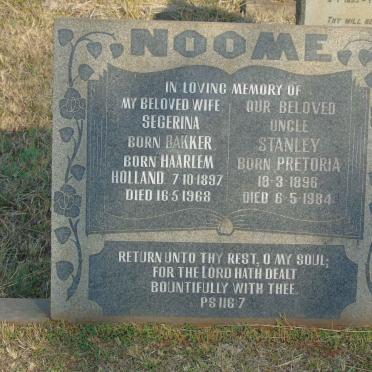 NOOME Stanley 1896-1984 &amp; Segerina BAKKER 1897-1968