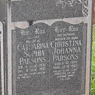 PARSONS Charles Henry 1889-1949 &amp; Magarethe FELDMANN 1887-1923 :: PARSONS Catharina Sophia 1930-1930