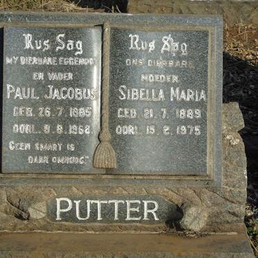 PUTTER Paul Jacobus 1885-1968 & Sibella Maria 1889-1975