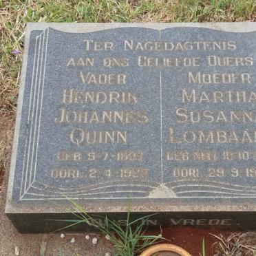 QUINN Hendrik Johannes 1893-1922 &amp; Martha Susanna LOMBAARD 1896-19?6