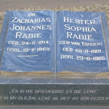 RABIE Zacharias Johannes 1914-1969 & Hester Sophia VAN TONDER 1919-1965