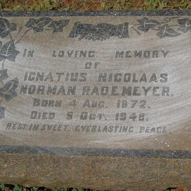 RADEMEYER Ignatius Nicolaas Norman 1872-1948
