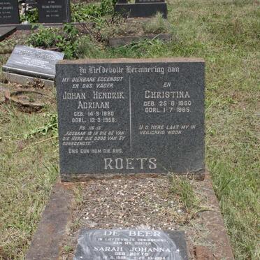 ROETS Johan Hendrik Adriaan 1880-1958 &amp; Christina 1890-1965 :: DE BEER Sarah Johanna nee ROETS 1918-1994 