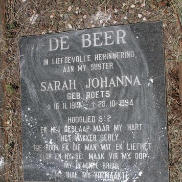 ROETS Johan Hendrik Adriaan 1880-1958 &amp; Christina 1890-1965 :: DE BEER Sarah Johanna nee ROETS 1918-1994