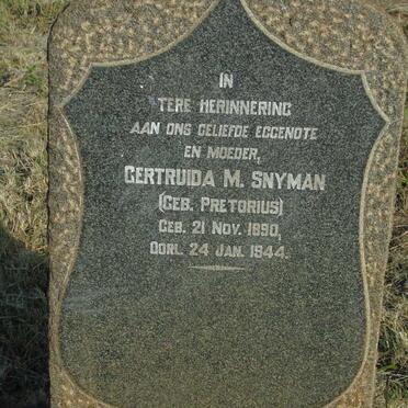 SNYMAN Gertruida M. PRETORIUS 1890-1944
