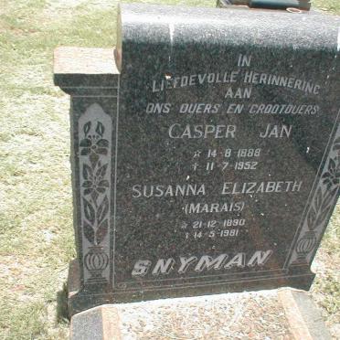 SNYMAN Casper Jan 1888-1952 &amp; Susanna Elizabeth MARAIS 1890-1981