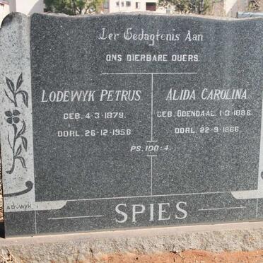 SPIES Lodewyk Petrus 1879-1956 & Alida Carolina ODENDAAL 1886-1966