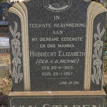 STADEN Hubrecht Elizabeth, van nee V.D. MERWE 1923-1957