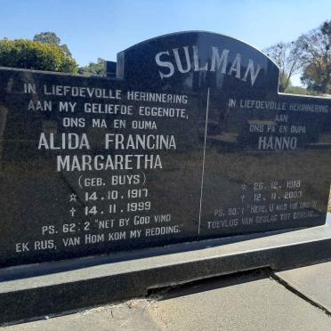 SULMAN Hanno 1918-2003 &amp; Alida Francina Margaretha BUYS 1917-1999