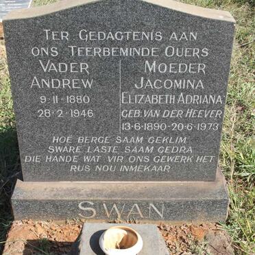 SWAN Andrew 1880-1946 & Jacomina Elizabeth Adriana VAN DER HEEVER 1890-1973