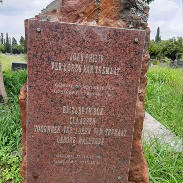 THEMAAT Joan Philip, ver Loren van 1914-1966 &amp; Elizabeth Bok CLAASSEN voorheen VER LOREN VAN THEMAAT nee MALHERBE 1918-2011