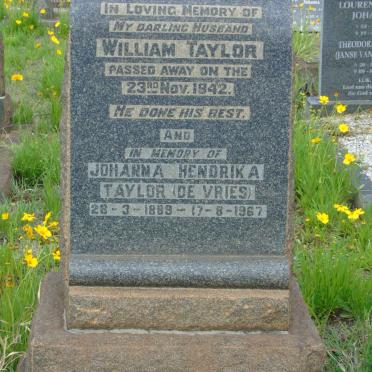 TAYLOR William -1942 &amp; Johanna Hendrika DE VRIES 1889-1967