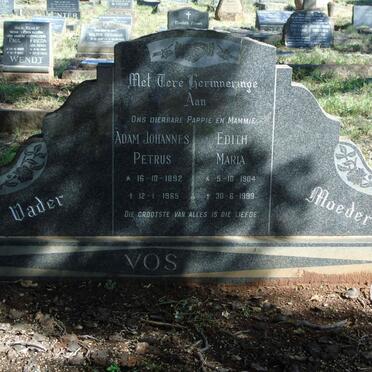 VOS Adam Johannes Petrus 1892-1965 &amp; Edith Maria 1904-1999