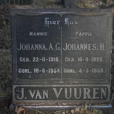 VUUREN Johannes H., J. van 1898-1958 & Johanna A.G. 1910-1954