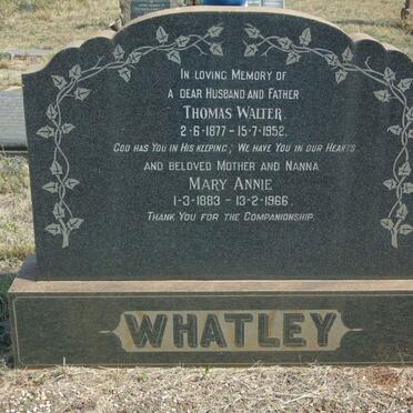 WHATLEY Thomas Walter 1877-1952 &amp; Mary Annie 1883-1966
