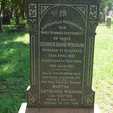 WIEHAHN George David 1861-1921 &amp; Martha Catherina COETZEE 1861-1936