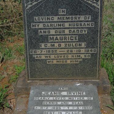 ZULCH C.M.D. 1892-1940 & Jeanie Irvine 1895-1980