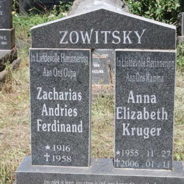 ZOWITSKY Zacharias Andries Ferdinand 1916-1958 :: KRUGER Anna Elizabeth 1955-2006