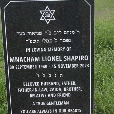 SHAPIRO Mnacham Lionel 1940-2023