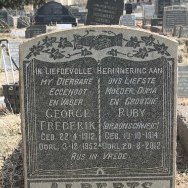 ALBERTS George Frederik 1912-1952 & Ruby BRAUNSCHWEIC 1914-2012