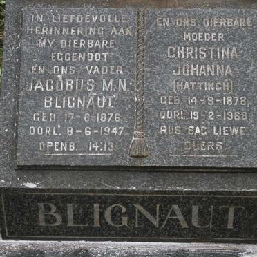 BLIGNAUT Jacobus M.N. 1876-1947 & Christina Johanna HATTINGH 1878-1968