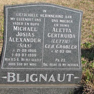 BLIGNAUT Michael Josias Alexander 1906-1996 &amp; Aletta Gertruida GROBLER 1911-