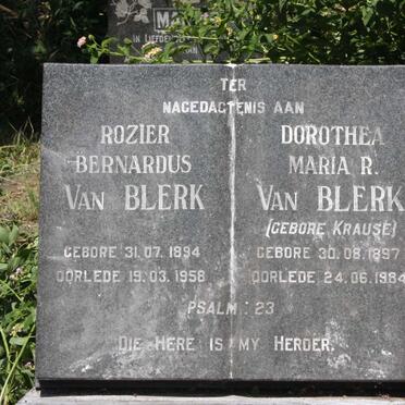 BLERK Rozier Bernardus, van 1894-1958 &amp; Dorothea Maria R. KRAUSE 1897-1984 :: SCHOEMAN B.J. 1905-1986 