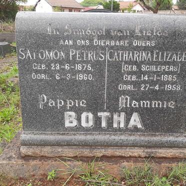 BOTHA Salomon Petrus 1875-1960 &amp; Catharina Elizabeth SCHEEPERS 1885-1958