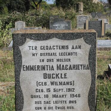BUCKLE Emmerintia Magarietha nee WILMANS 1912-1946