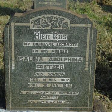 COETZER Isalina Adolphina nee SCHOON 1882-1944