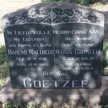 COETZEE Barend Mattheus 1891-1965 &amp; Maria Cornelia GROENEWALD 1891-1971