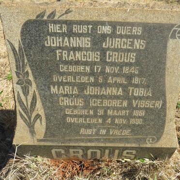 CROUS Johannes Jurgens Francois 1845-1917 & Maria Johanna Tobia VISSER 1851-1990