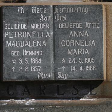 CARLSE Petronella Magdalena nee HENNING 1864-1957 :: CARLSE Anna Cornelia Maria 1905-1986
